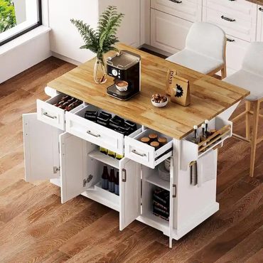 New 2026 Smart Pick Large Kitchen Island Wood Drop Leaf Rolling Cart White Budget