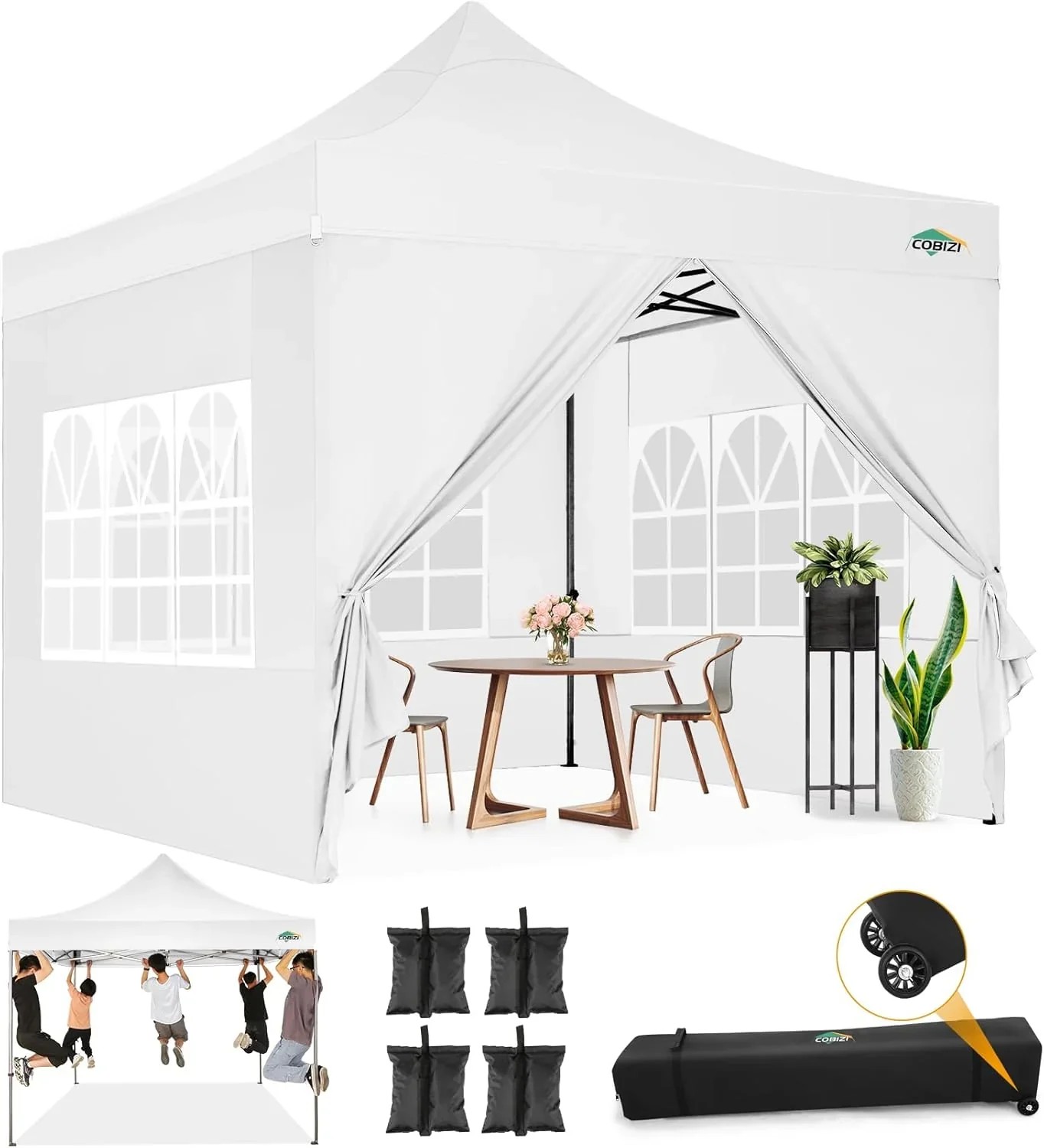 In Stock Pure Value COBIZI 10x20 Heavy Duty Pop up Canopy Tent with 6 Sidewalls Black Functional