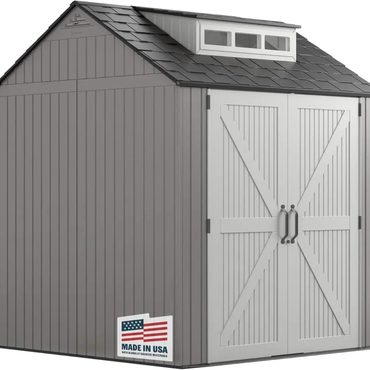 Limited Basic Line Rubbermaid resin garden shed with floor 2.13 x 2.13 m grey Budget
