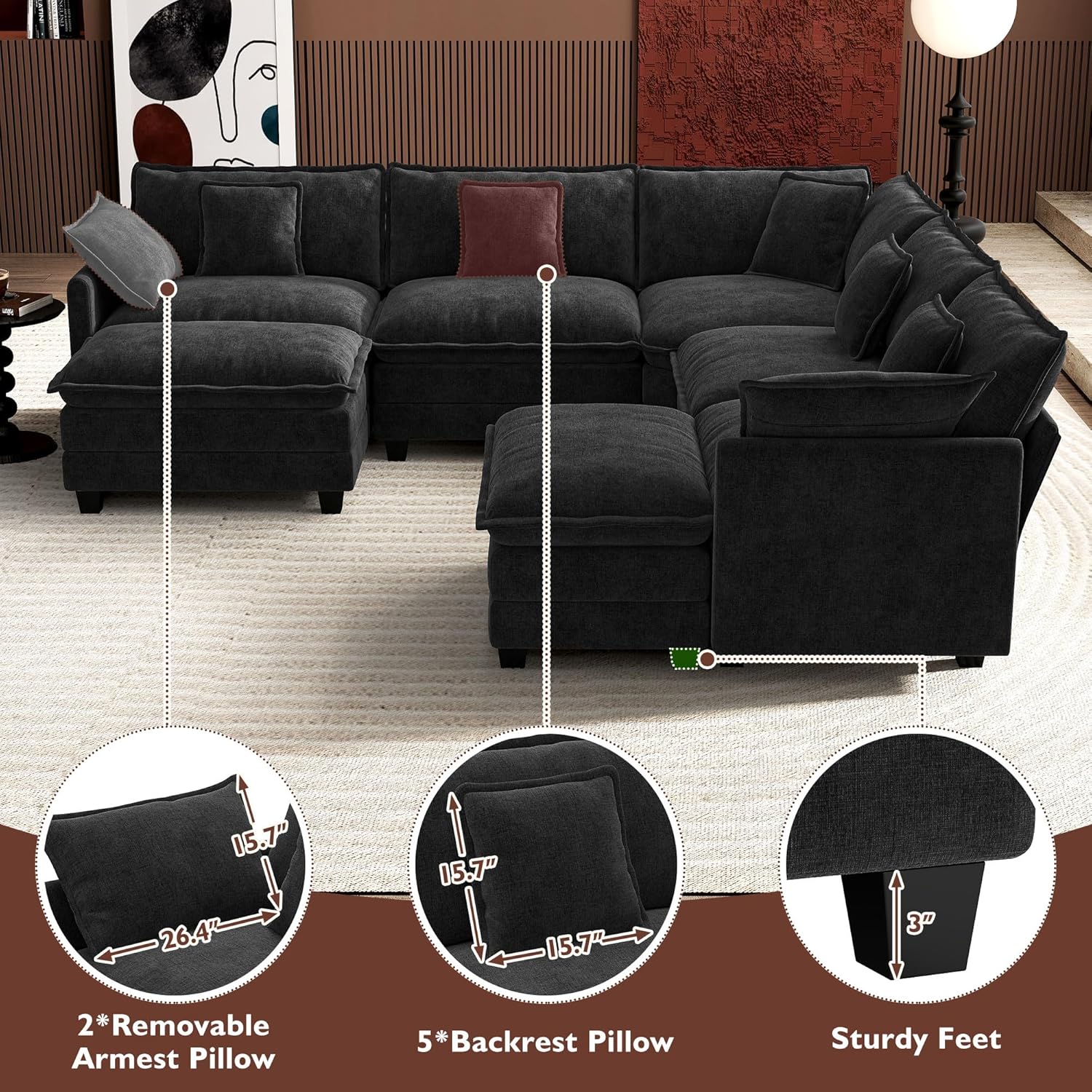 Premium Fresh Find Ihanherry 146" U-Shaped Modern Sofa Modular Sectional Cloud Couch Grey Practical