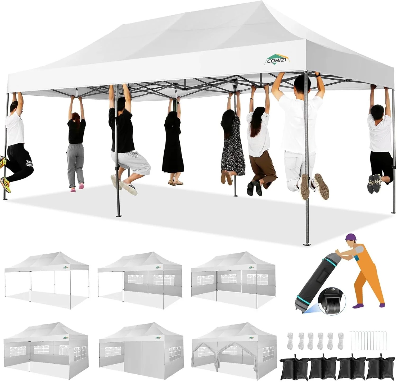 In Stock Pure Value COBIZI 10x20 Heavy Duty Pop up Canopy Tent with 6 Sidewalls Black Functional