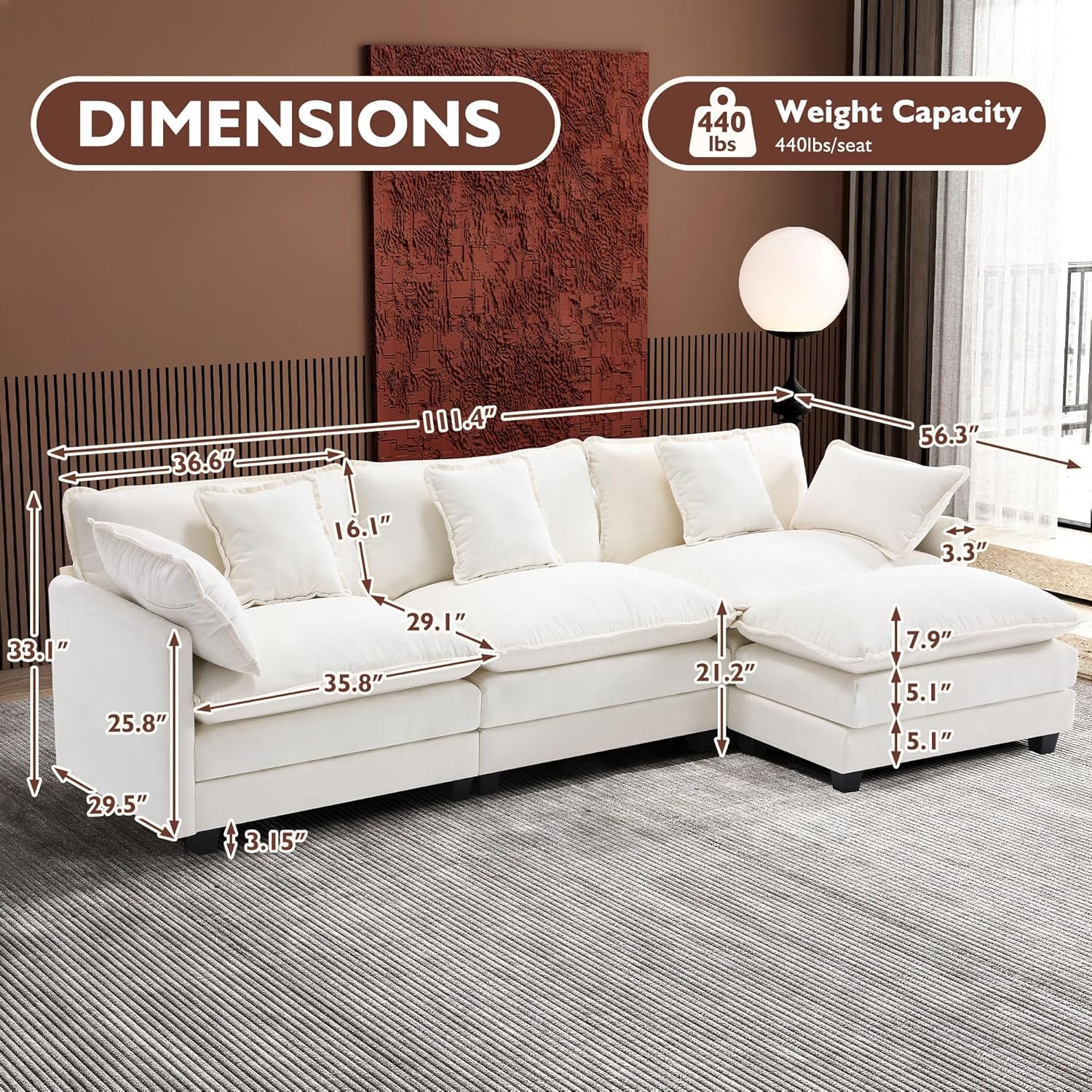 Premium Fresh Find Ihanherry 146" U-Shaped Modern Sofa Modular Sectional Cloud Couch Grey Practical