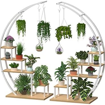Limited Pure Value Metal Plant Stand Creative Half Moon Shape Ladder Flower Pot Stand Rack(2 Pack) Everyday