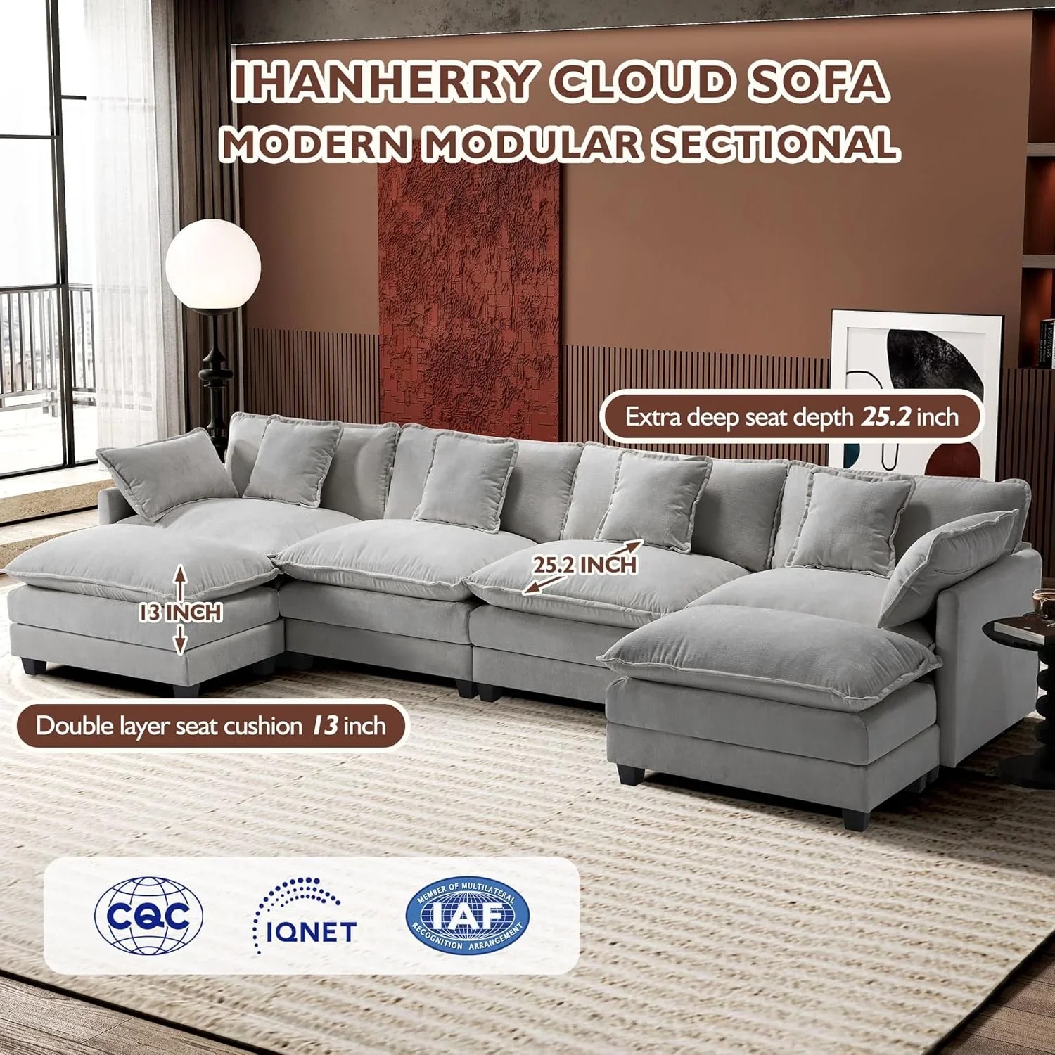 Premium Fresh Find Ihanherry 146" U-Shaped Modern Sofa Modular Sectional Cloud Couch Grey Practical