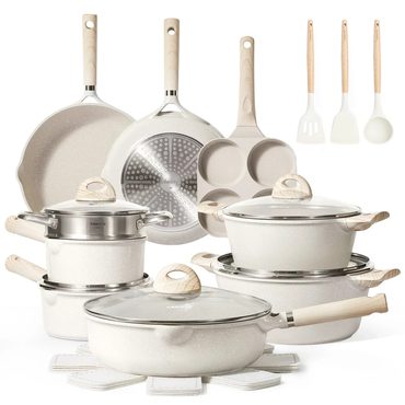Advanced Standard Goods Non Stick Pots and Pans Set, 21 Pcs Induction Kitchen Cookware Sets (Beige Granite) Original