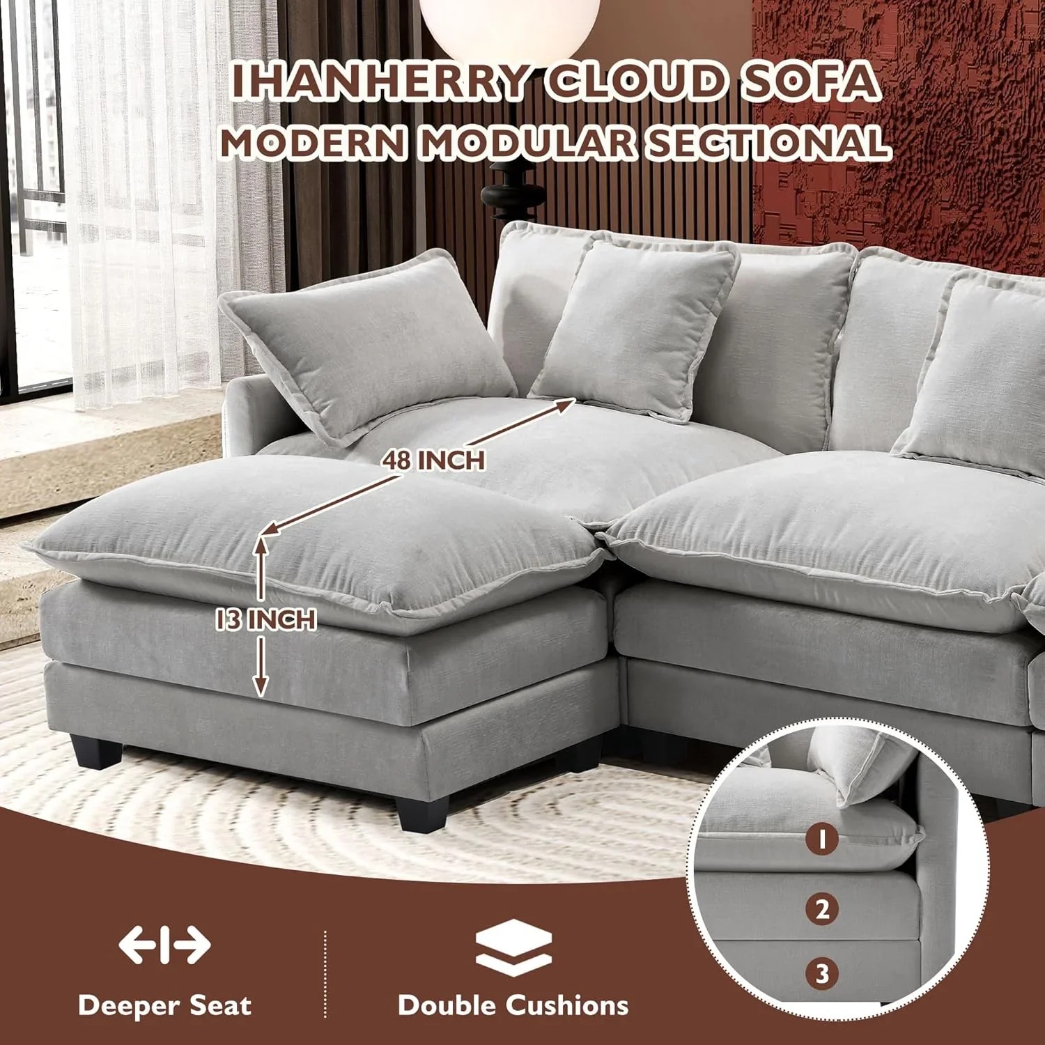 Premium Fresh Find Ihanherry 146" U-Shaped Modern Sofa Modular Sectional Cloud Couch Grey Practical