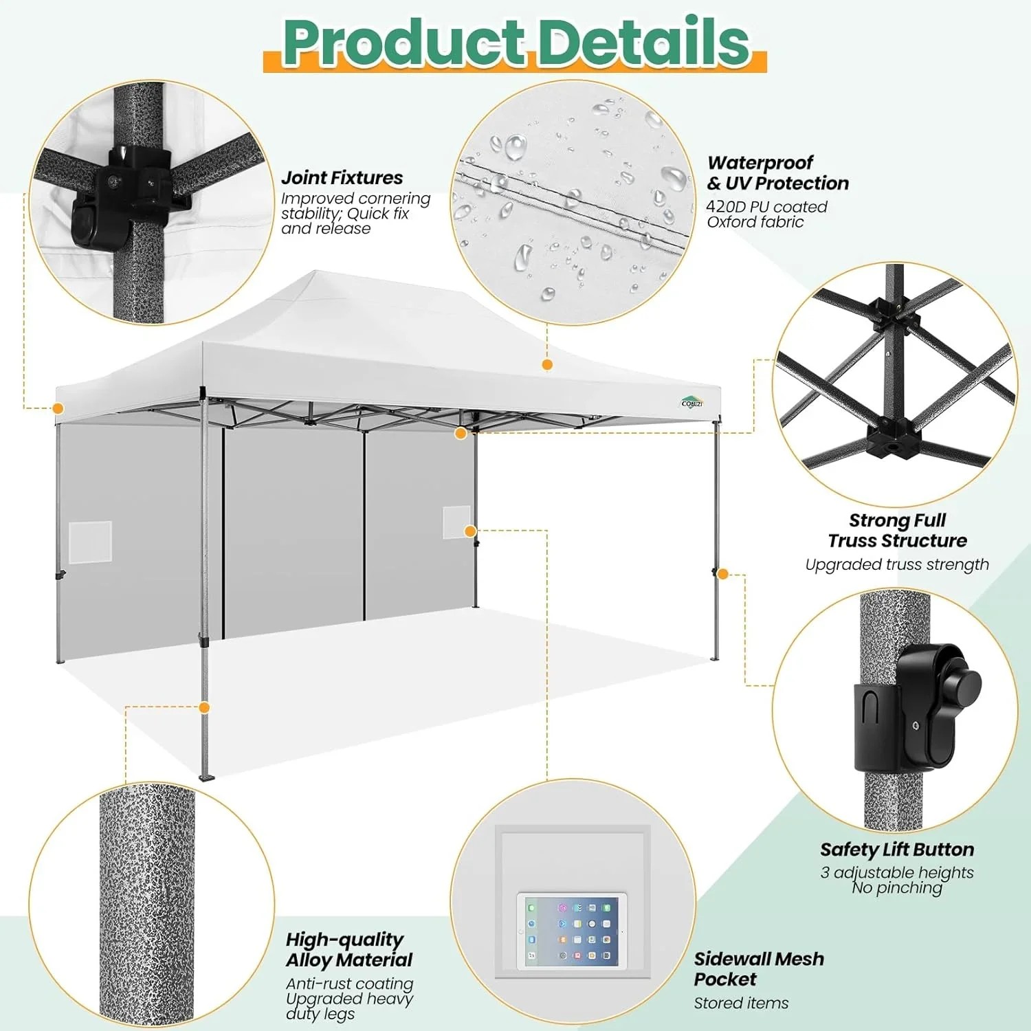 In Stock Pure Value COBIZI 10x20 Heavy Duty Pop up Canopy Tent with 6 Sidewalls Black Functional