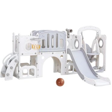 Limited Standard Goods Keezi Kids Slide Swing Set Basketball Hoop Ring Football Outdoor Toys 132cm grey Reliable