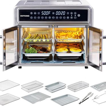 Limited Pure Value HotKing Dual-Zone Air Fryer Toaster Oven Combo, 28 QT Extra Large, Non Toxic Stainless Steel Reliable