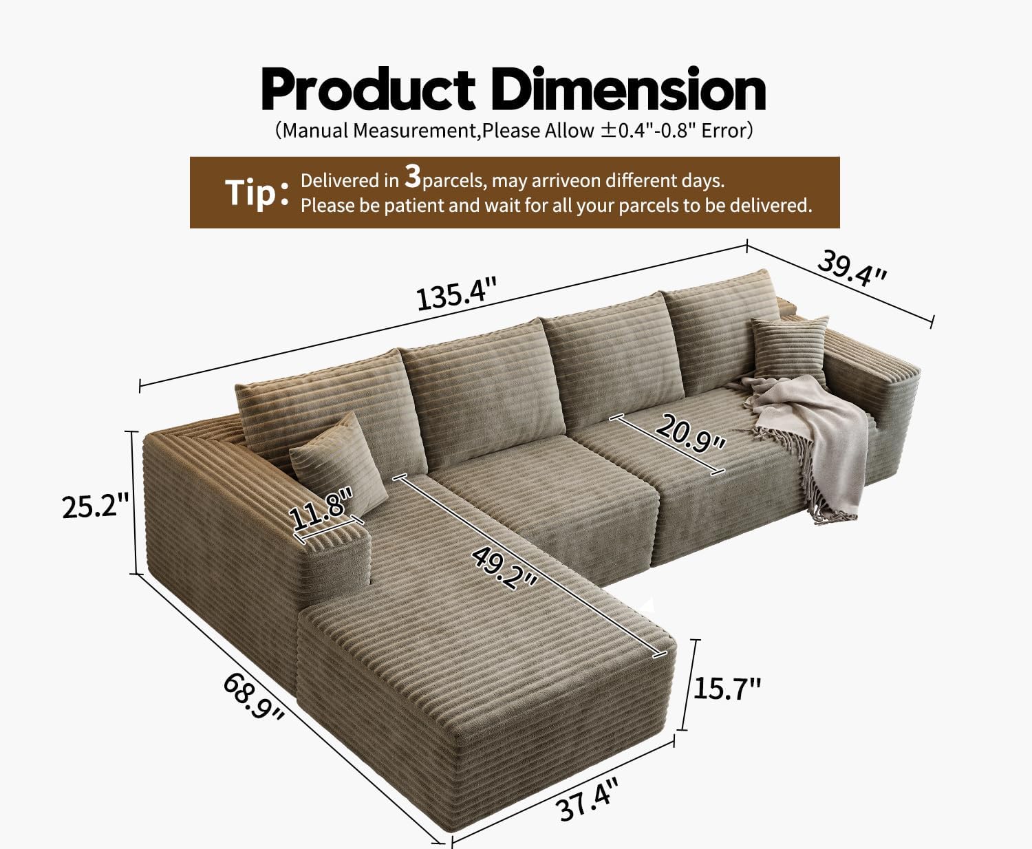 Durable Smart Pick 5" Cloud Modular Sectional Sofa L-Shape Chaise Deep Seat Black Left Facing Reliable