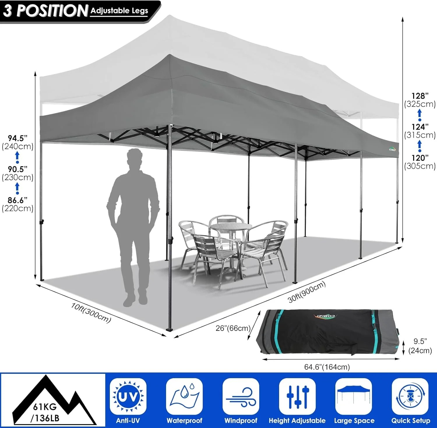 In Stock Pure Value COBIZI 10x20 Heavy Duty Pop up Canopy Tent with 6 Sidewalls Black Functional