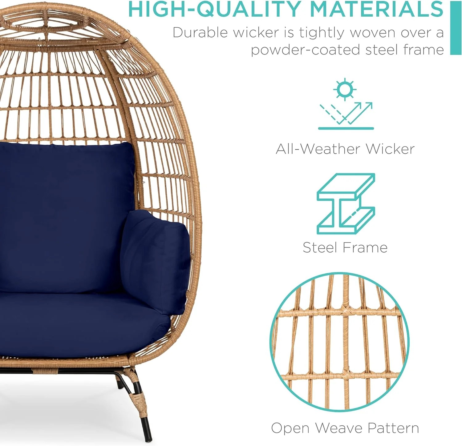 Durable Fresh Find Best Choice Products Wicker Egg Chair Oversized Indoor Outdoor Lounger Ivory Distinctive