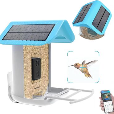 Limited Simple Goods Smart Bird Feeder 1080P HD Camera Solar Panels WiFi Motion Detection Light Blue Improved