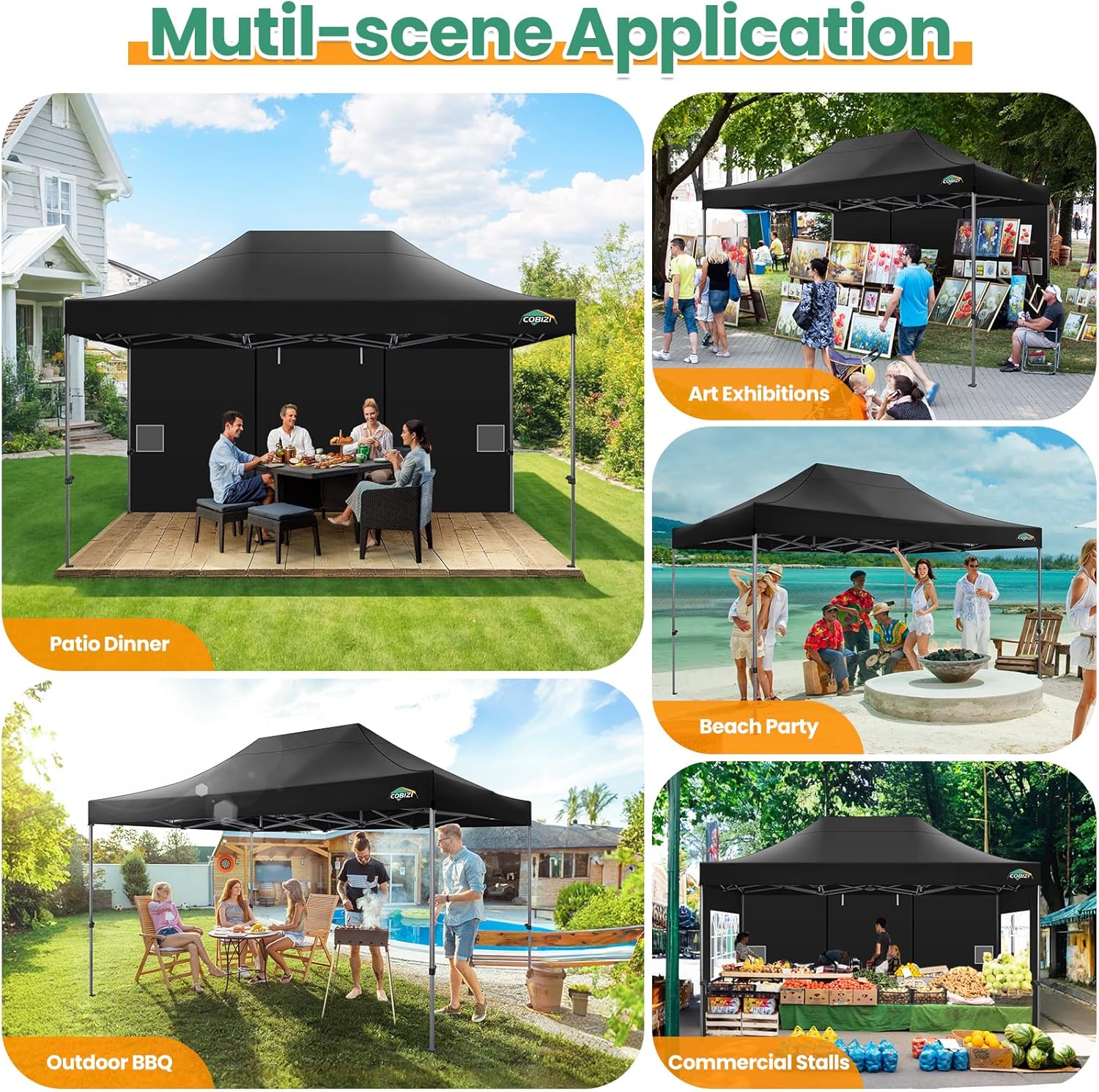 In Stock Pure Value COBIZI 10x20 Heavy Duty Pop up Canopy Tent with 6 Sidewalls Black Functional