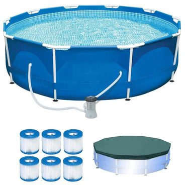 Annual Standard Goods 10 ft x 10 ft Round 30 in Deep Metal Frame Pool with Pump Type H Filters Functional