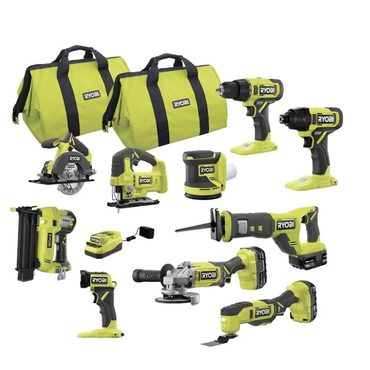 Advanced Basic Line 2025 RYOBI ONE+ 18V Cordless 10-Tool Combo Kit with 3 Batteries and Charger PCK750KN Sound