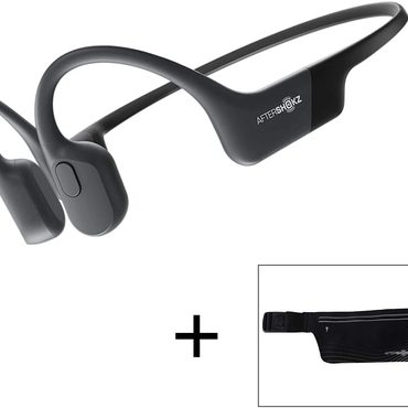 Limited Everyday Co AfterShokz Aeropex Open-Ear Wireless Bone Conduction Headphones with Sport Belt, Cosmic Black, 2.3 Enhanced