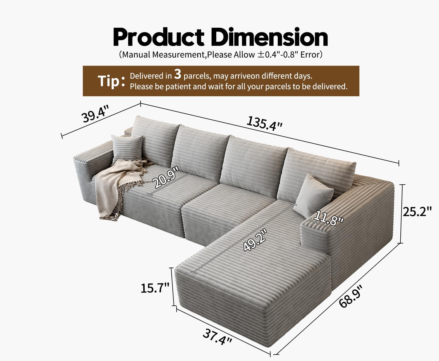 Durable Smart Pick 5" Cloud Modular Sectional Sofa L-Shape Chaise Deep Seat Black Left Facing Reliable