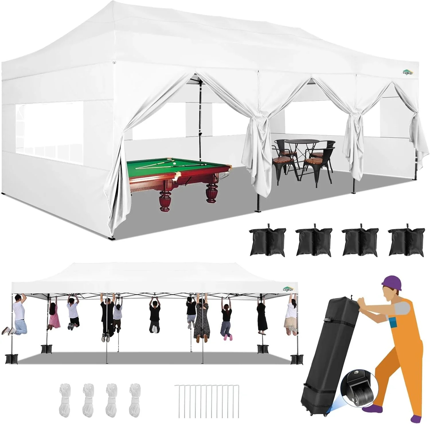 In Stock Pure Value COBIZI 10x20 Heavy Duty Pop up Canopy Tent with 6 Sidewalls Black Functional