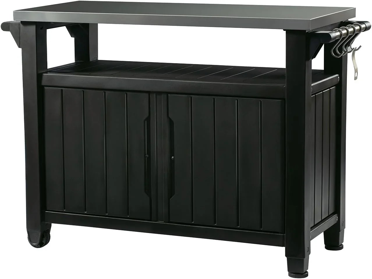 Premium Everyday Co Keter Outdoor Rolling Table Cart for Food Prep, Storage, Bar & Grill, Dark Brown Modern