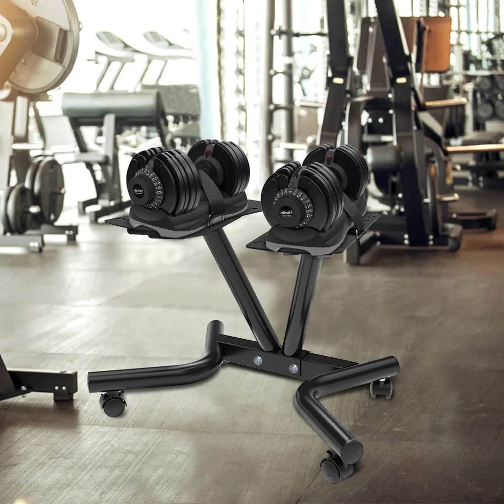 Durable Everyday Co Dumbbell Stand Fitness Dial Dumbbell Rack with Adjustable Belt for Home Gym Set Sensible