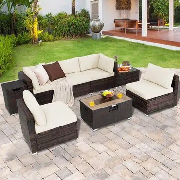 Popular Prime Select 8PCS Patio Rattan Furniture Set Fire Pit Table Tank Holder Cover Deck Sensible