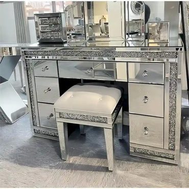 2026 Debut True Basics 7-Drawer Mirrored Vanity Dressing Makeup Table with Sparkling Diamond Budget