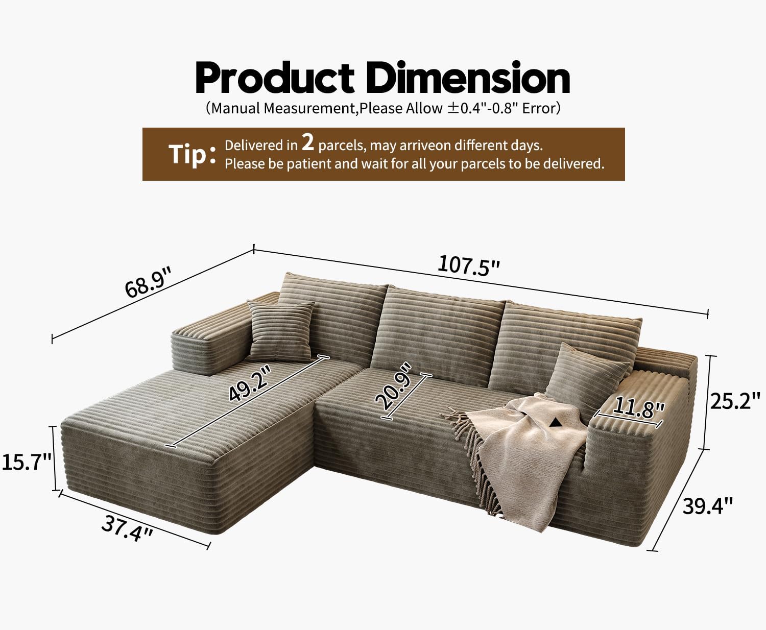 Durable Smart Pick 5" Cloud Modular Sectional Sofa L-Shape Chaise Deep Seat Black Left Facing Reliable