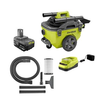 In Stock Open Market ONE+ 18V Cordless 6 Gal. Wet/Dry Vacuum Kit with 4.0 Ah Battery, Charger and Vacuum Accessories P770KN Modern