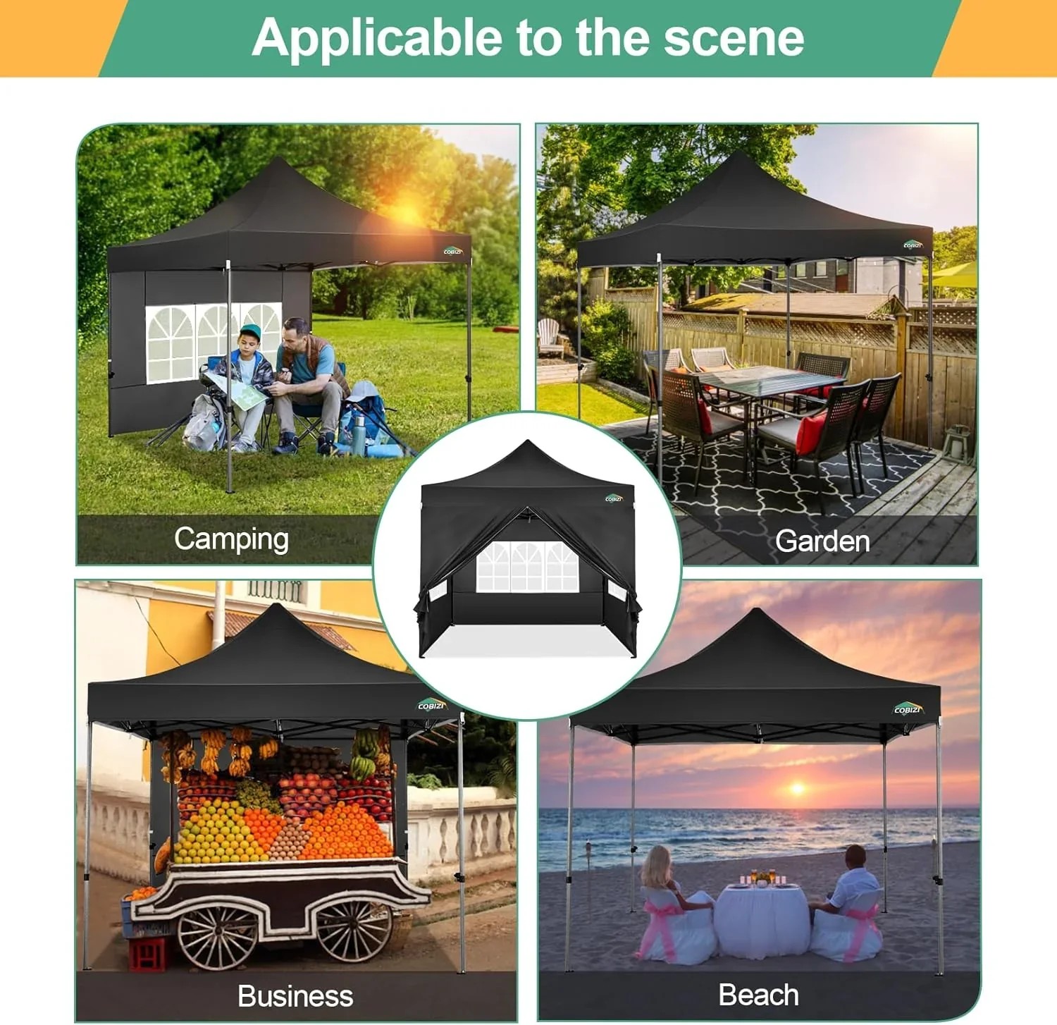 In Stock Pure Value COBIZI 10x20 Heavy Duty Pop up Canopy Tent with 6 Sidewalls Black Functional