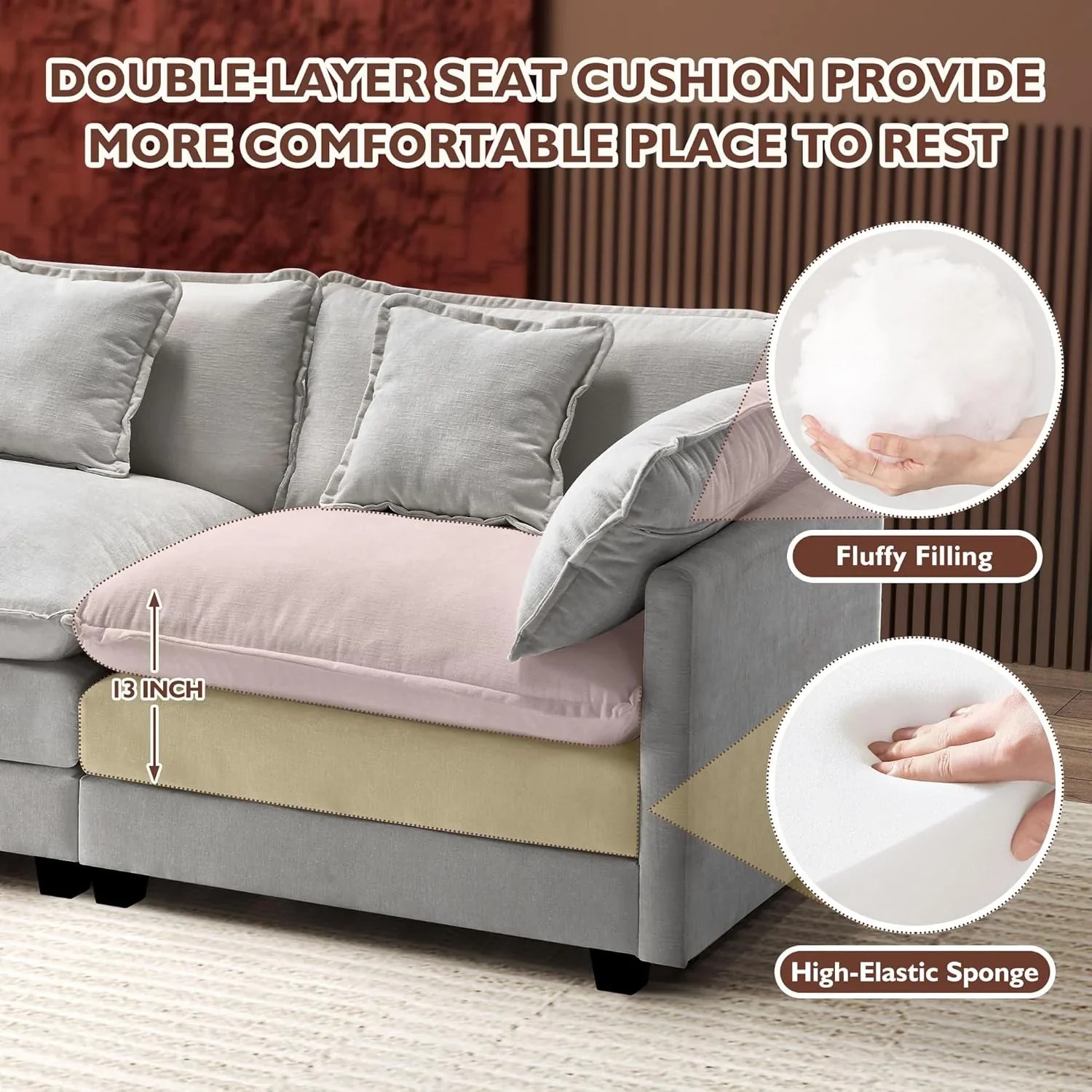 Premium Fresh Find Ihanherry 146" U-Shaped Modern Sofa Modular Sectional Cloud Couch Grey Practical