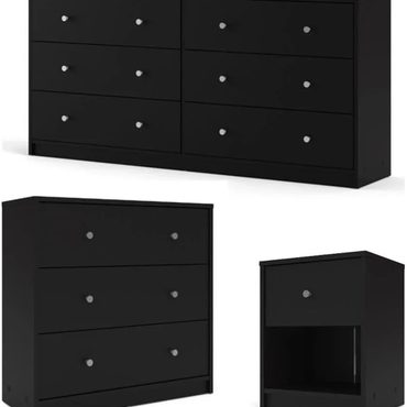 Annual Standard Goods 3-Pc Scandinavian Bedroom Furniture Set Chest Dresser Nightstand Black Original