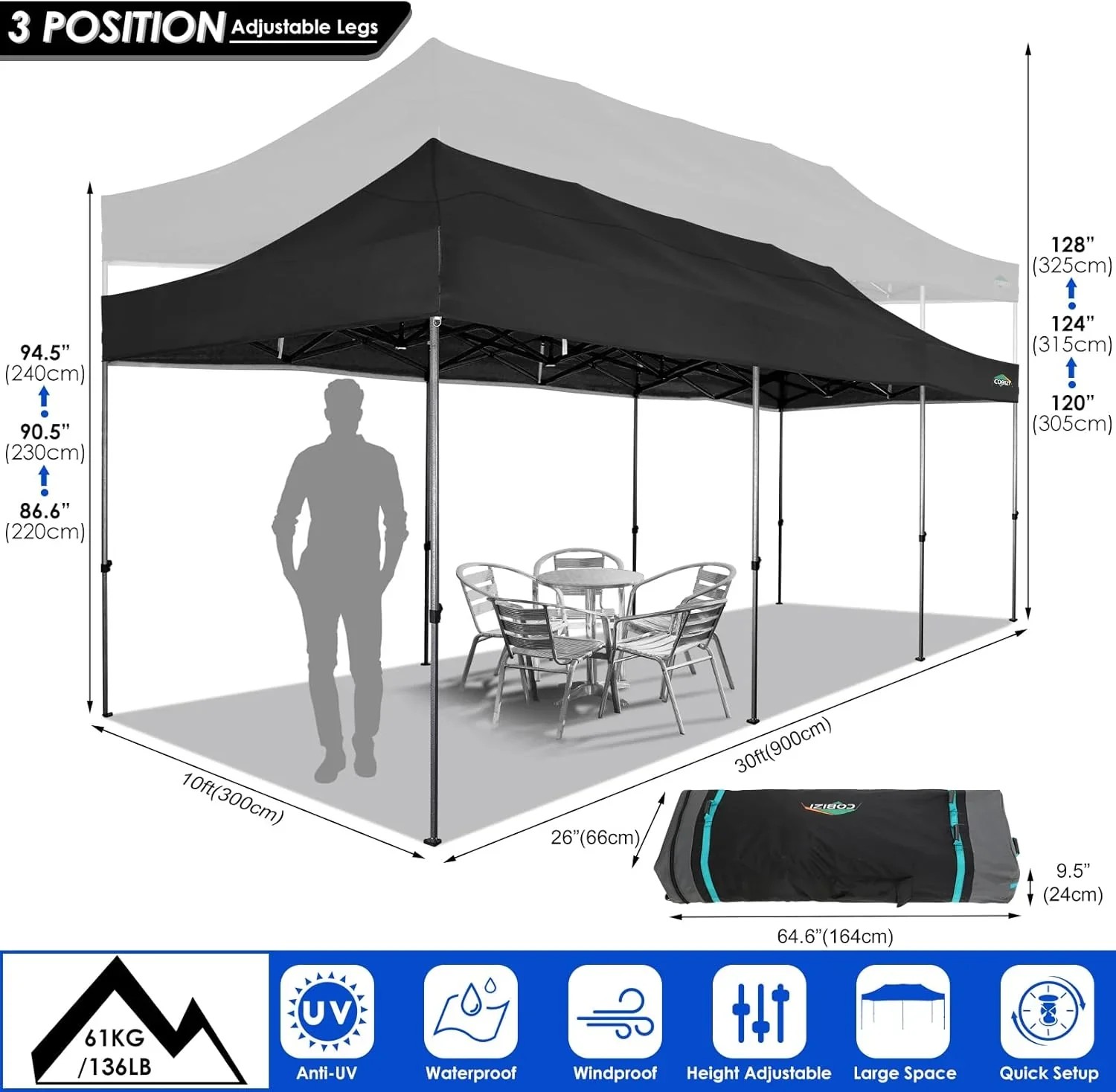 In Stock Pure Value COBIZI 10x20 Heavy Duty Pop up Canopy Tent with 6 Sidewalls Black Functional