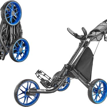 Premium Open Market 3Wheel Golf Push Cart Foldable Lightweight Golf Trolley with Foot Brake Blue Green Functional