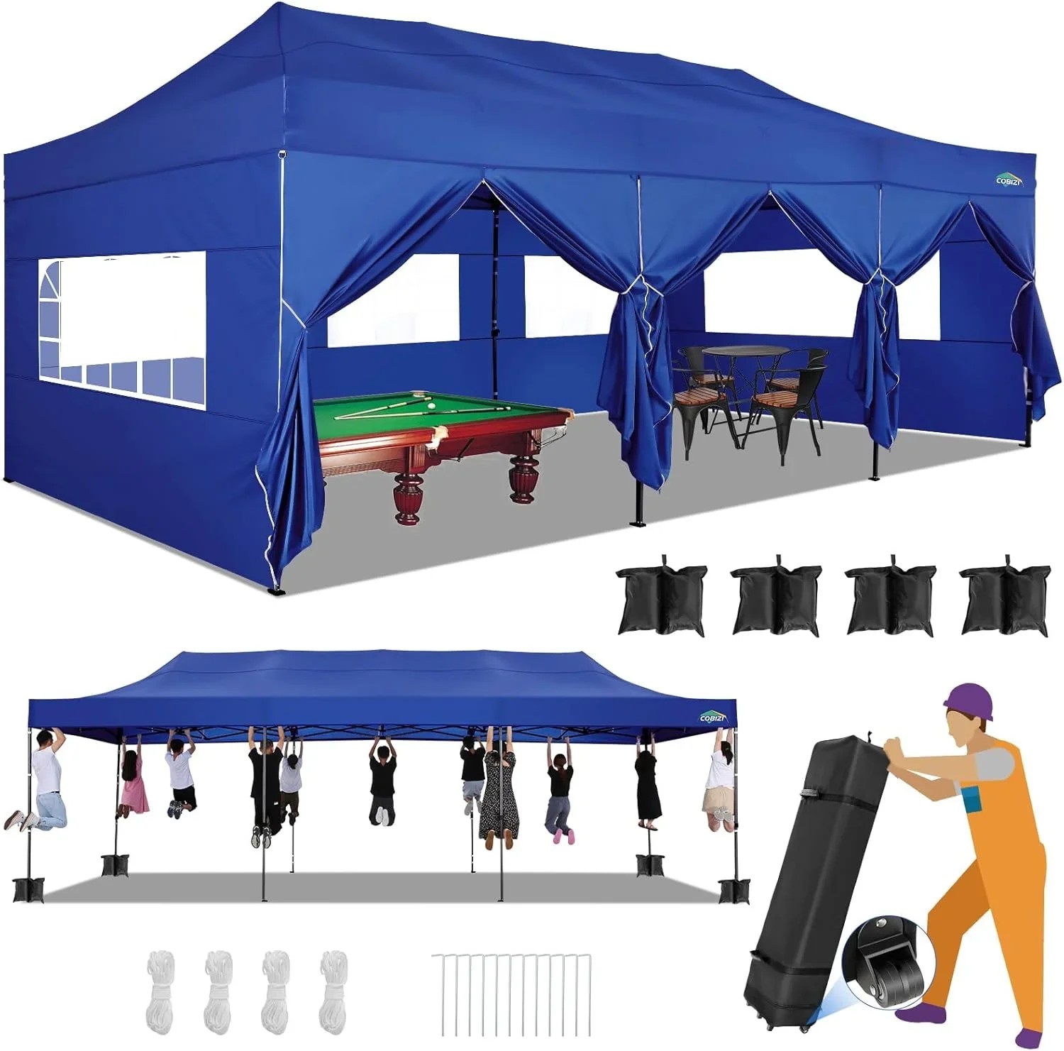 In Stock Pure Value COBIZI 10x20 Heavy Duty Pop up Canopy Tent with 6 Sidewalls Black Functional