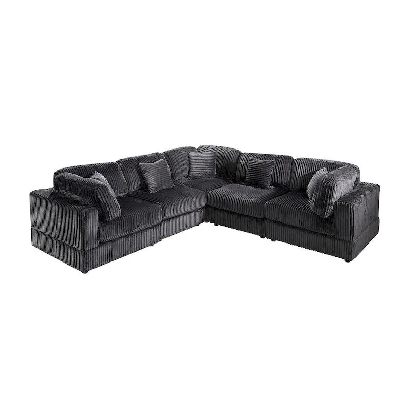 Select Direct Source Oversized 6-Piece Corduroy Upholstered L-Shaped Modular Sectional Sofa, DIY Combination Original