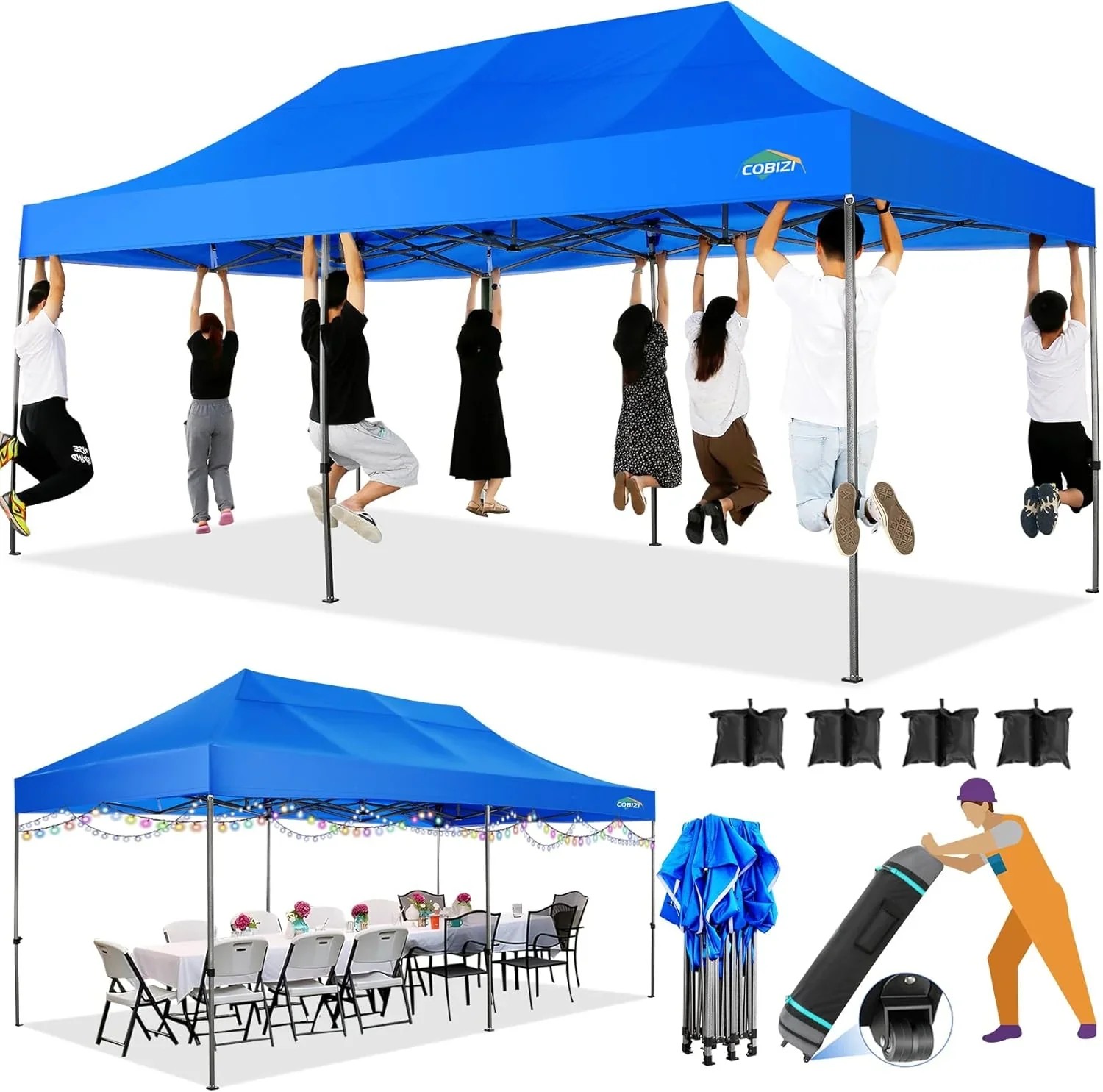 In Stock Pure Value COBIZI 10x20 Heavy Duty Pop up Canopy Tent with 6 Sidewalls Black Functional