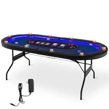 Economy Direct Source 10 Players Folding Poker Table Texas Card Games Cup Holder USB Lights Enhanced