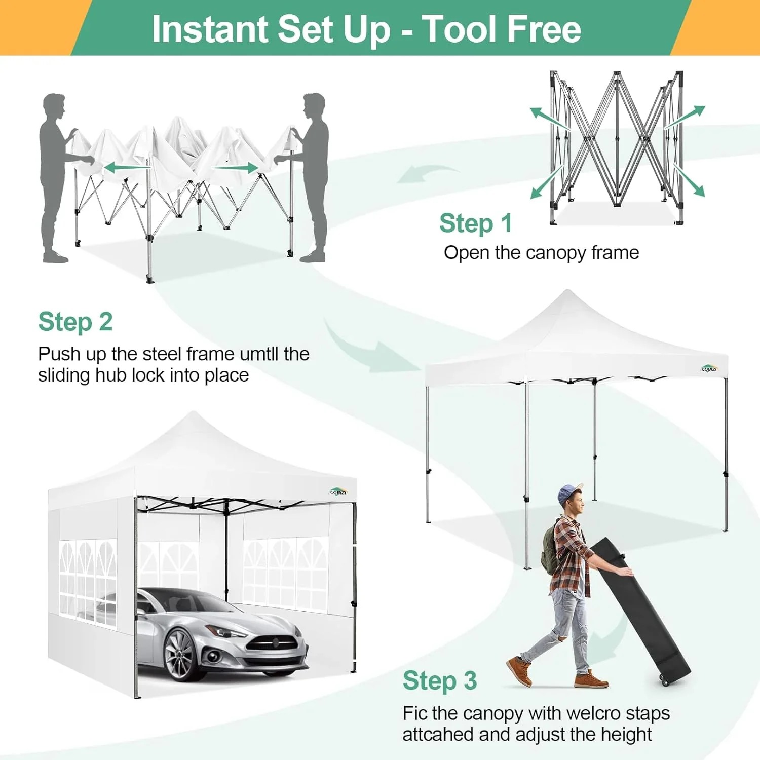 In Stock Pure Value COBIZI 10x20 Heavy Duty Pop up Canopy Tent with 6 Sidewalls Black Functional