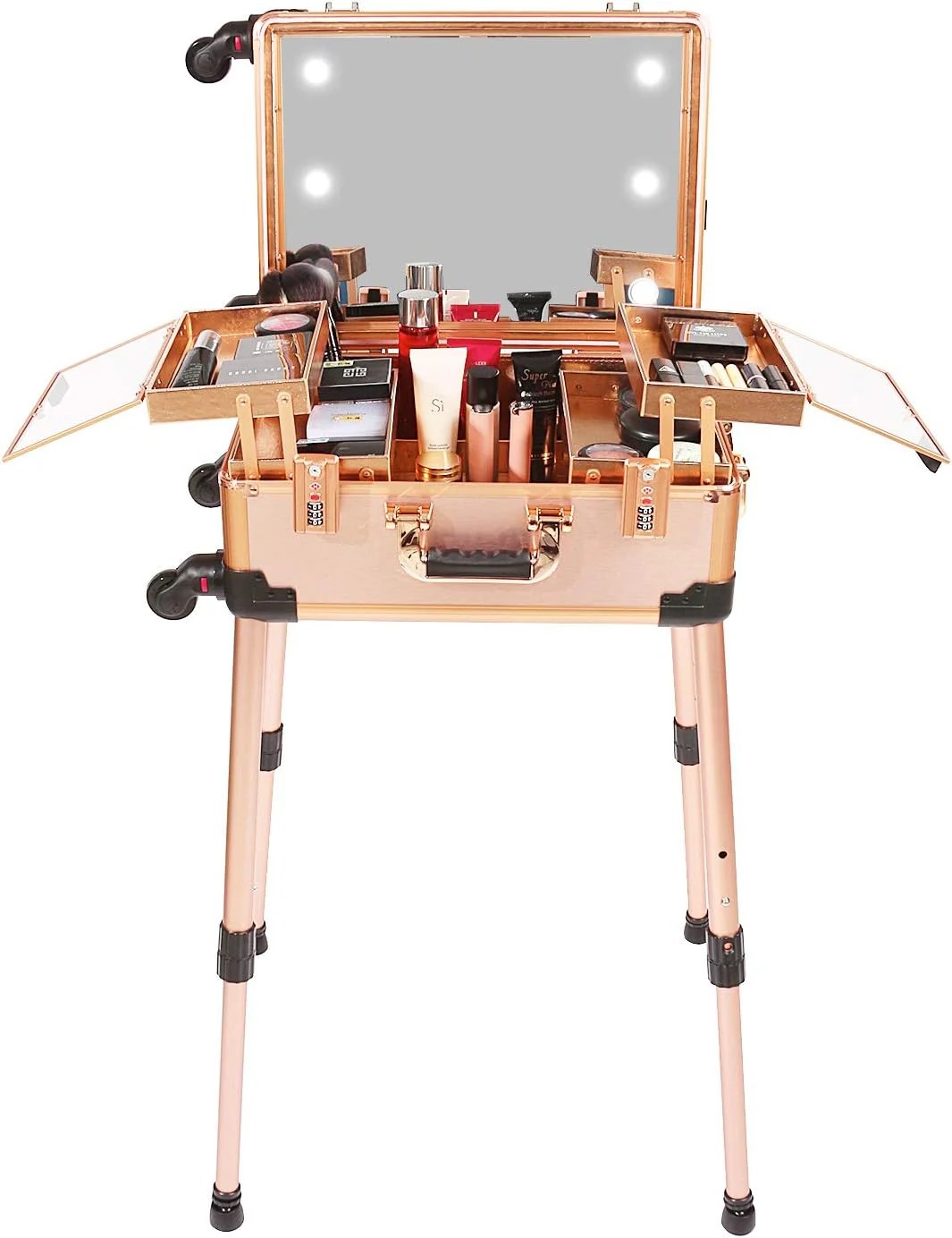 Limited Everyday Co Medium Makeup Train Case Code Lock Lighted Mirror Speaker Travel Cosmetic Rose Gold Practical