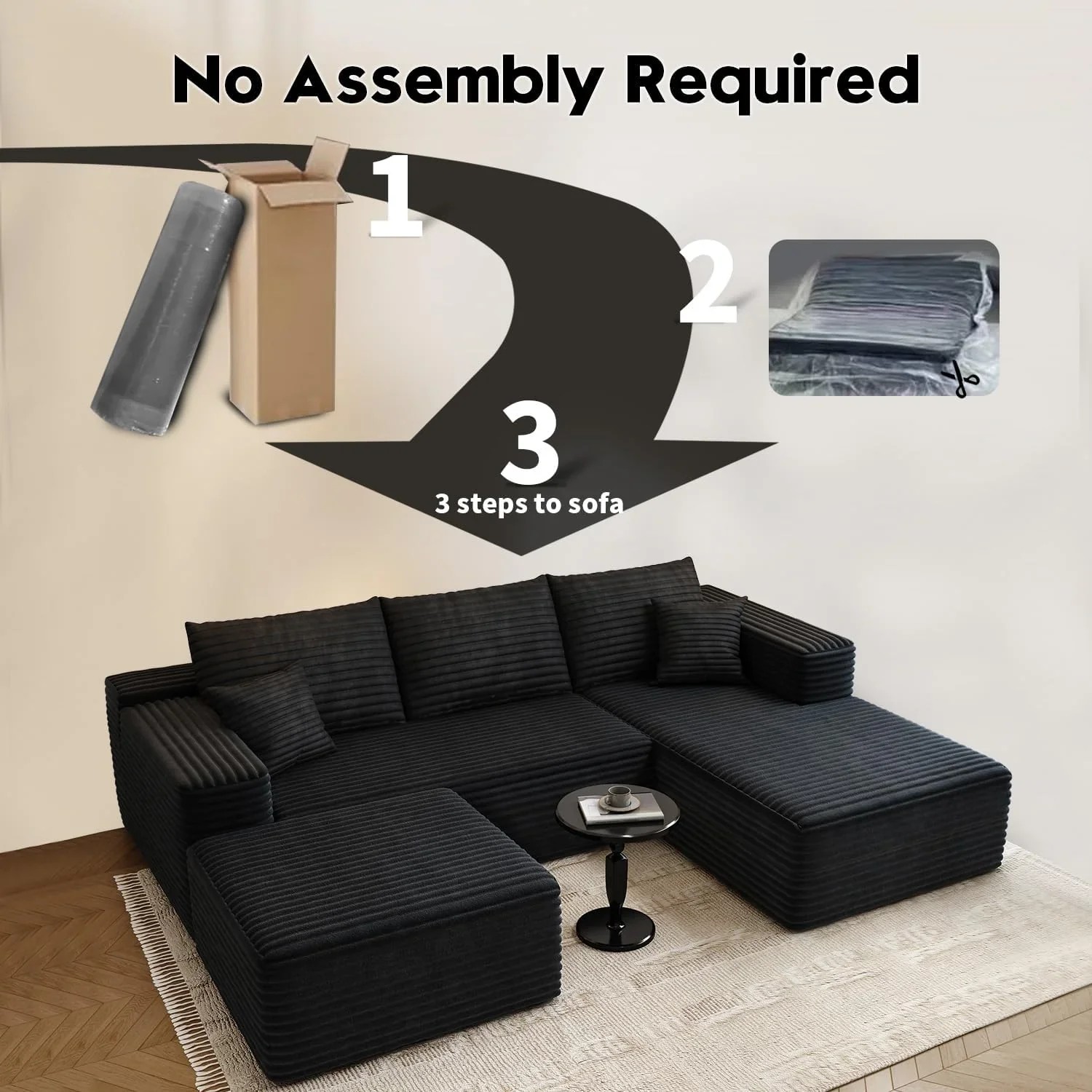 Durable Smart Pick 5" Cloud Modular Sectional Sofa L-Shape Chaise Deep Seat Black Left Facing Reliable