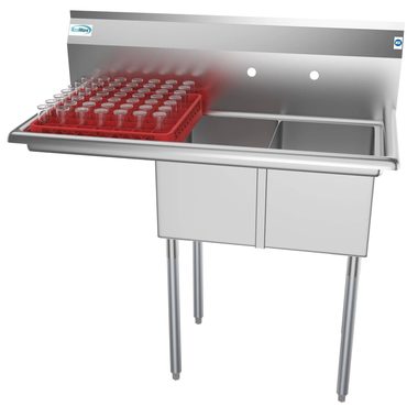 Limited Simple Goods 43 in. Freestanding 2 Compartments Sink with Drainboard, Silver Distinctive