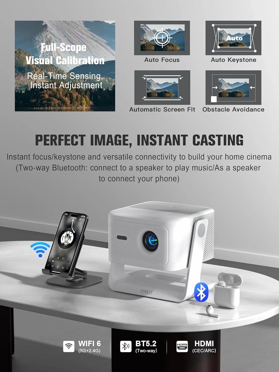 Limited Clear Choice Official Licensed Google TV 4K Smart Projector with WiFi and Bluetooth, VOPLLS Outdoor Universal