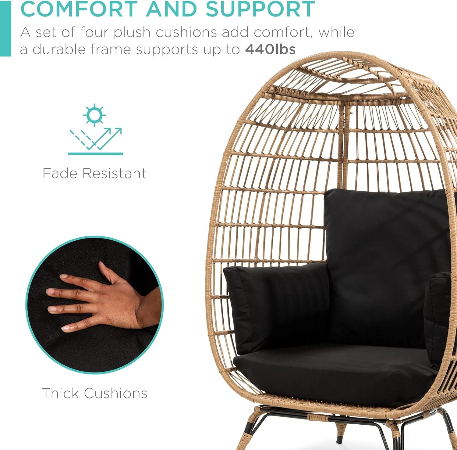 Durable Fresh Find Best Choice Products Wicker Egg Chair Oversized Indoor Outdoor Lounger Ivory Distinctive