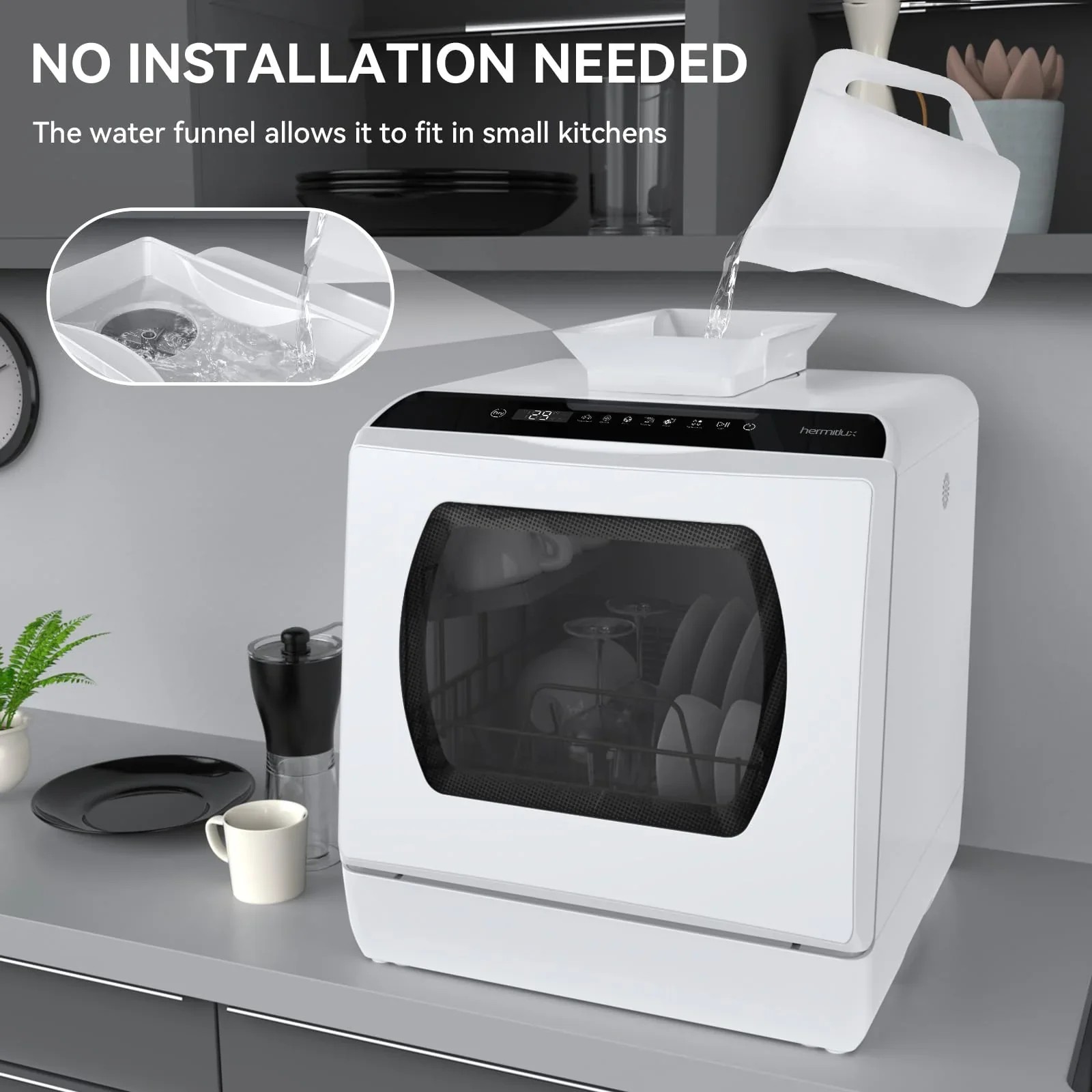 Classic Open Market Hermitlux Countertop Dishwasher With 5-Liter Built-in Water Tank Universal
