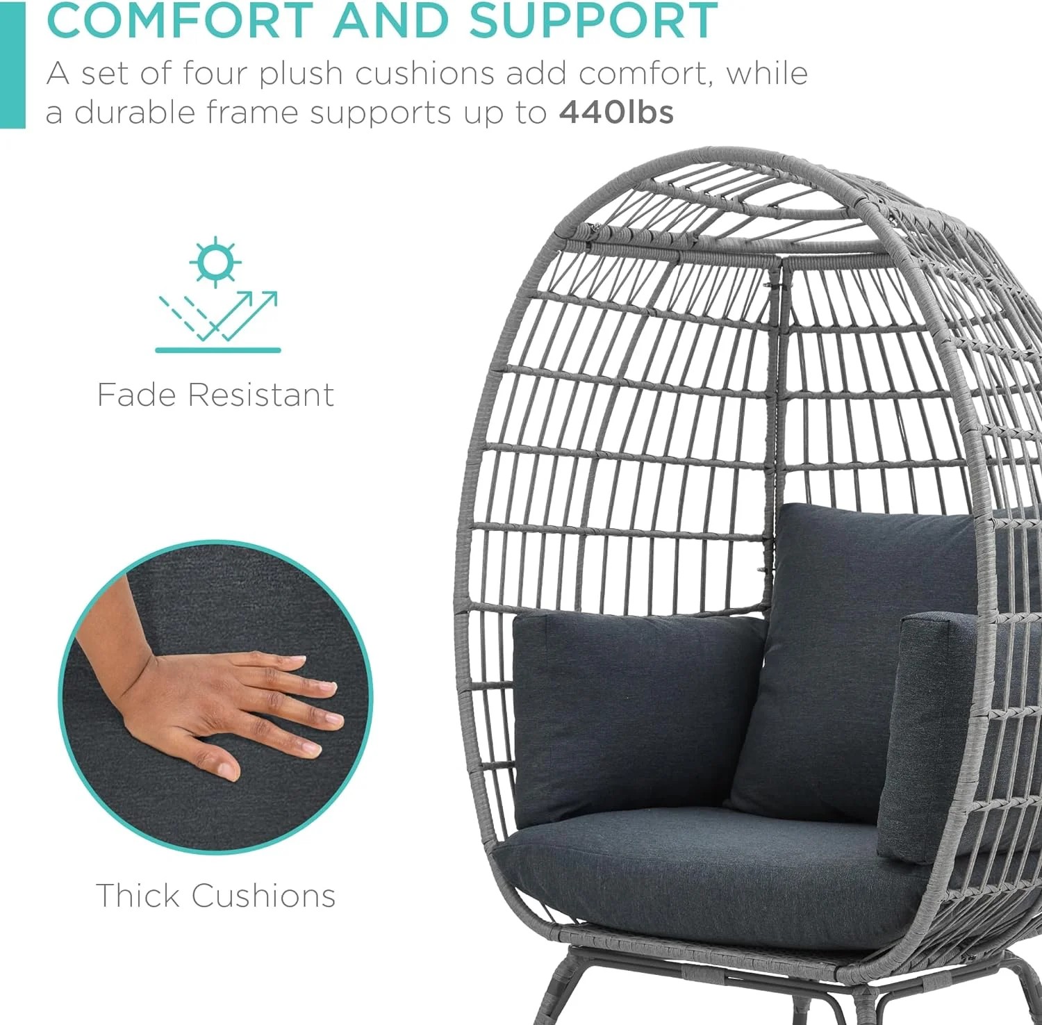 Durable Fresh Find Best Choice Products Wicker Egg Chair Oversized Indoor Outdoor Lounger Ivory Distinctive