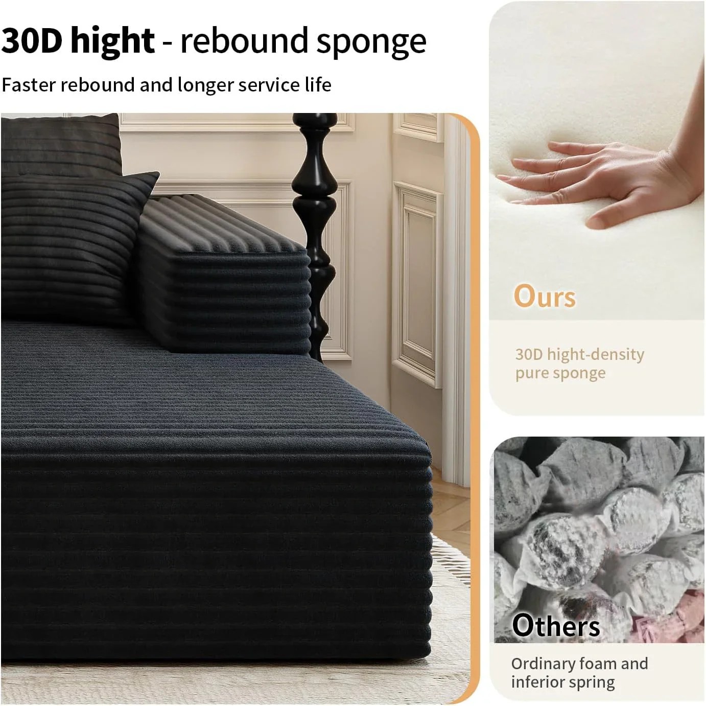 Durable Smart Pick 5" Cloud Modular Sectional Sofa L-Shape Chaise Deep Seat Black Left Facing Reliable