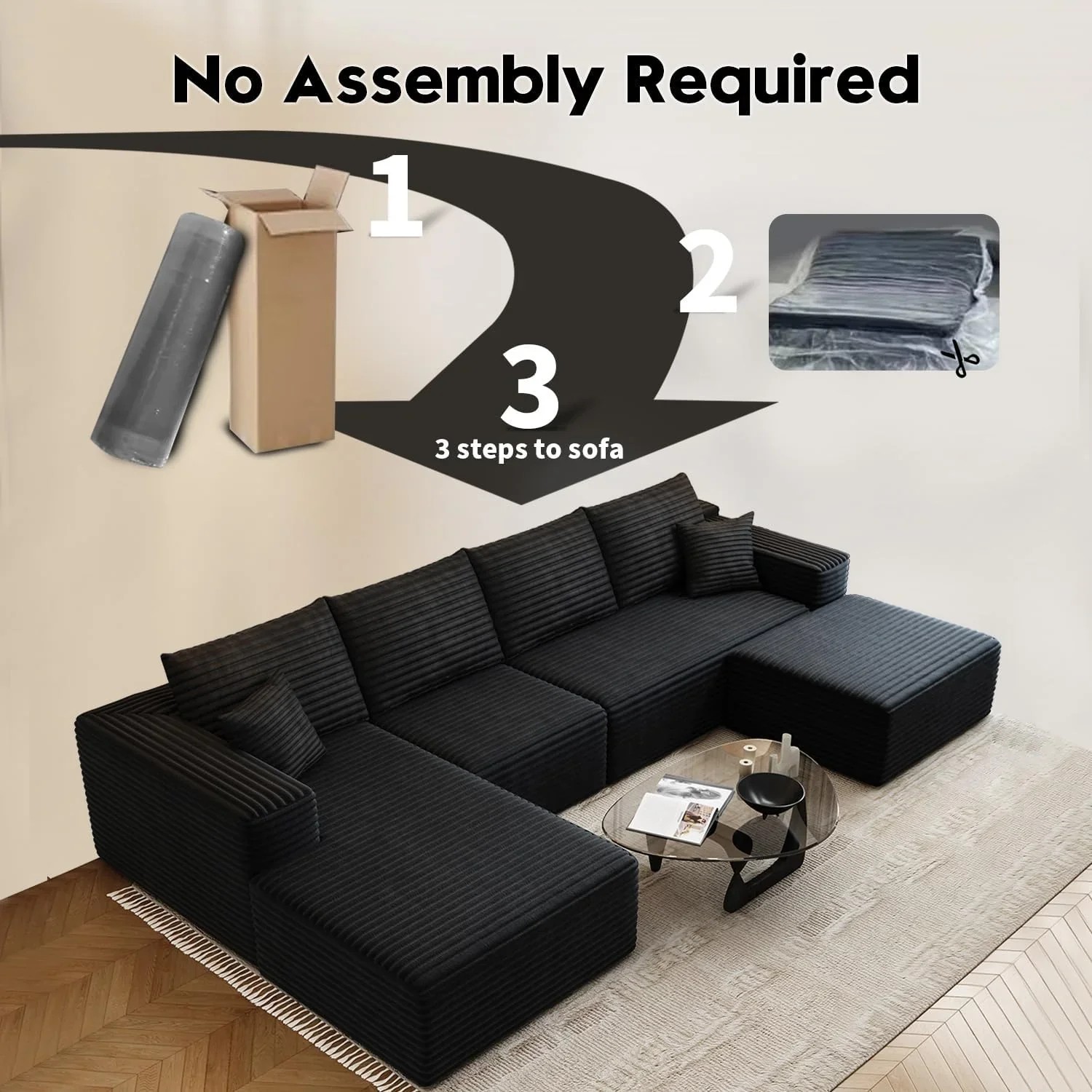 Durable Smart Pick 5" Cloud Modular Sectional Sofa L-Shape Chaise Deep Seat Black Left Facing Reliable