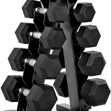 Classic Basic Line CAP Barbell 150 LB Coated Hex Dumbbell Weight Set with Vertical Rack, Black Sound