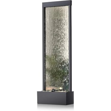 In Season Basic Line Alpine Mirror Waterfall Fountain with Stones & Lights, 72", Indoor/Outdoor Zen Decor Value